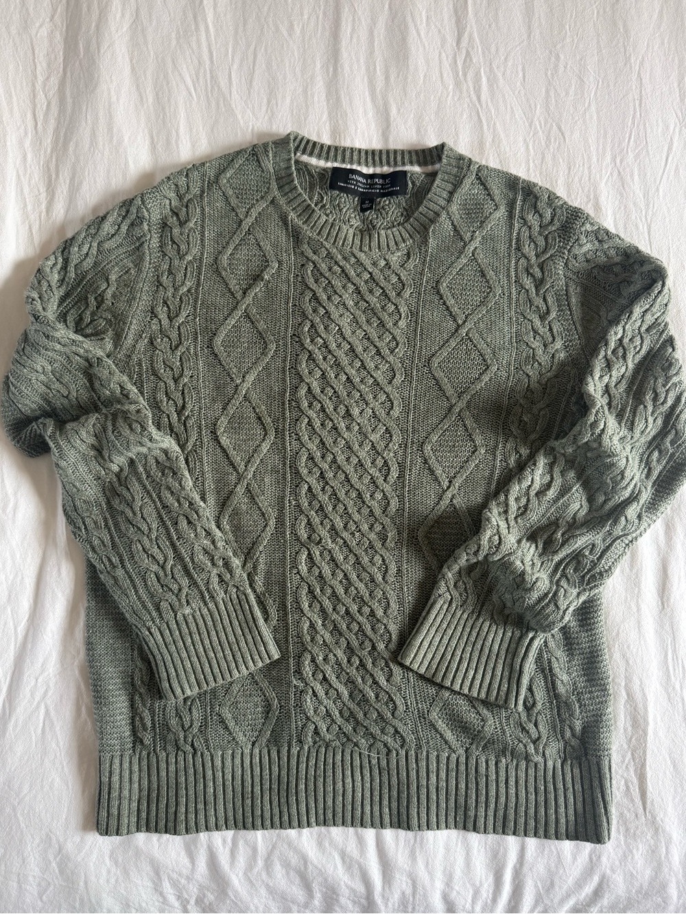 Men's Cable Knit Crewneck Sweater - Olive Green